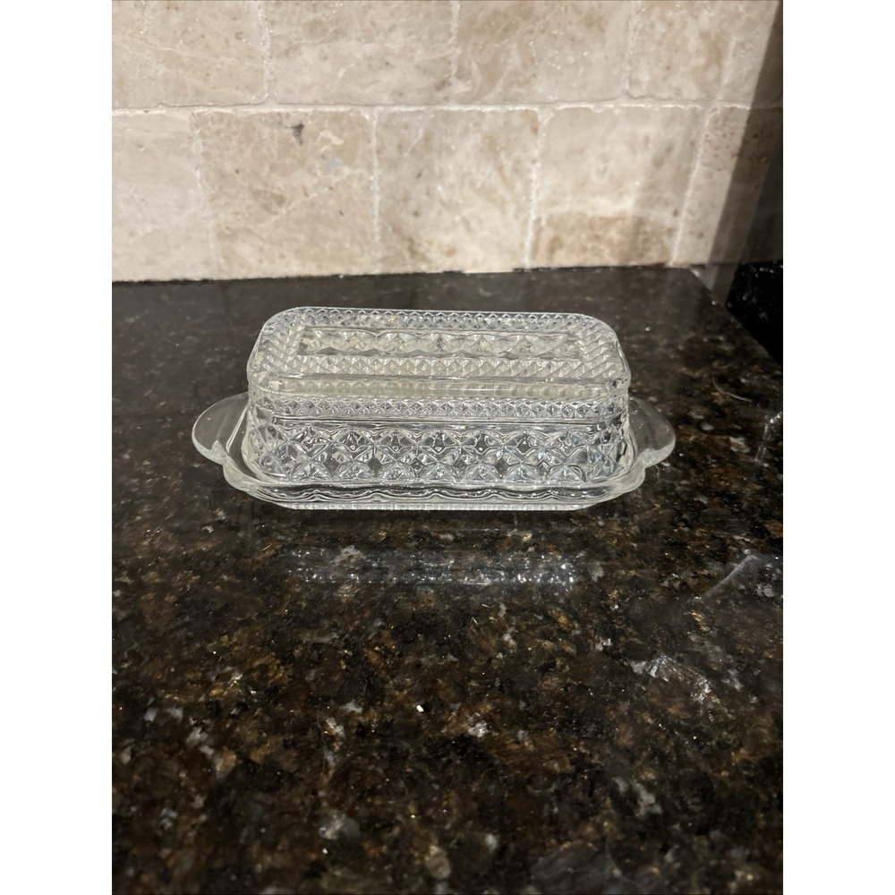 Vintage Anchor Hocking "Wexford" Pressed Glass Covered Butter Dish, 7.75"